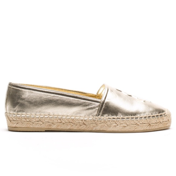 New YSL Logo Embossed Metallic Leather Espadrilles - Picture 4 of 13